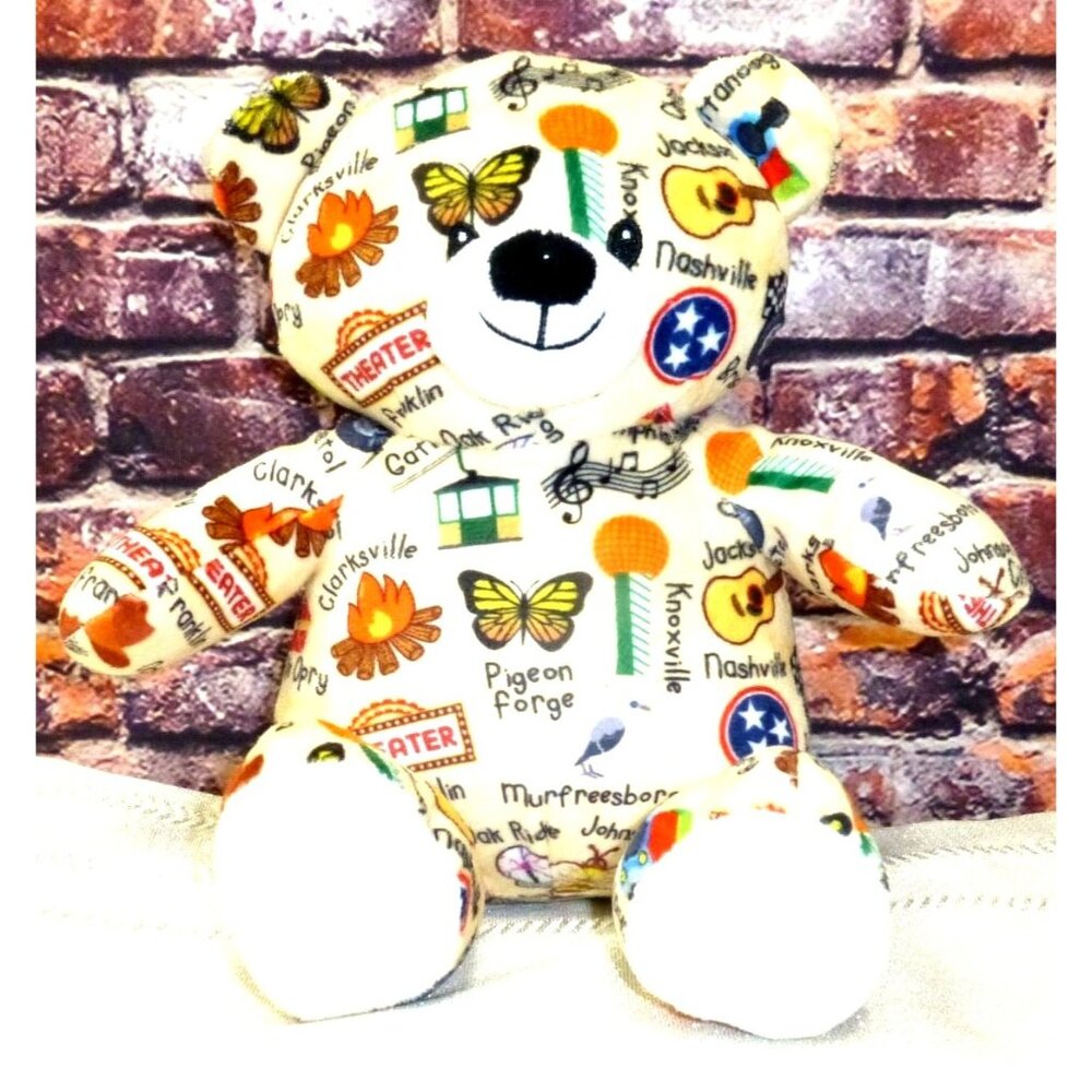 Tennessee-Themed Plush Bear With Colorful Print & Symbols 8-Inch
